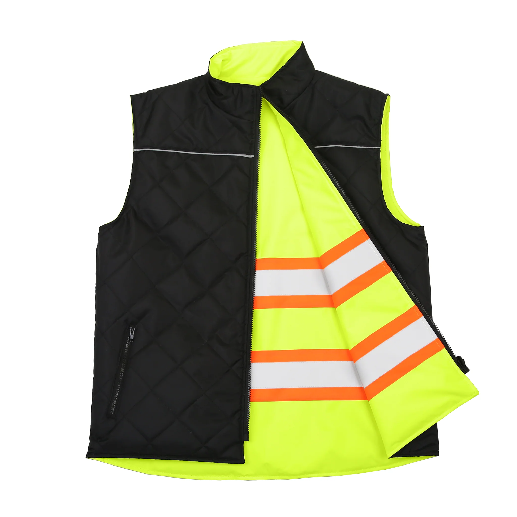 Hi-Vis Yellow/Black Reversible Insulated Safety Vest with Reflective Strips - Image 24