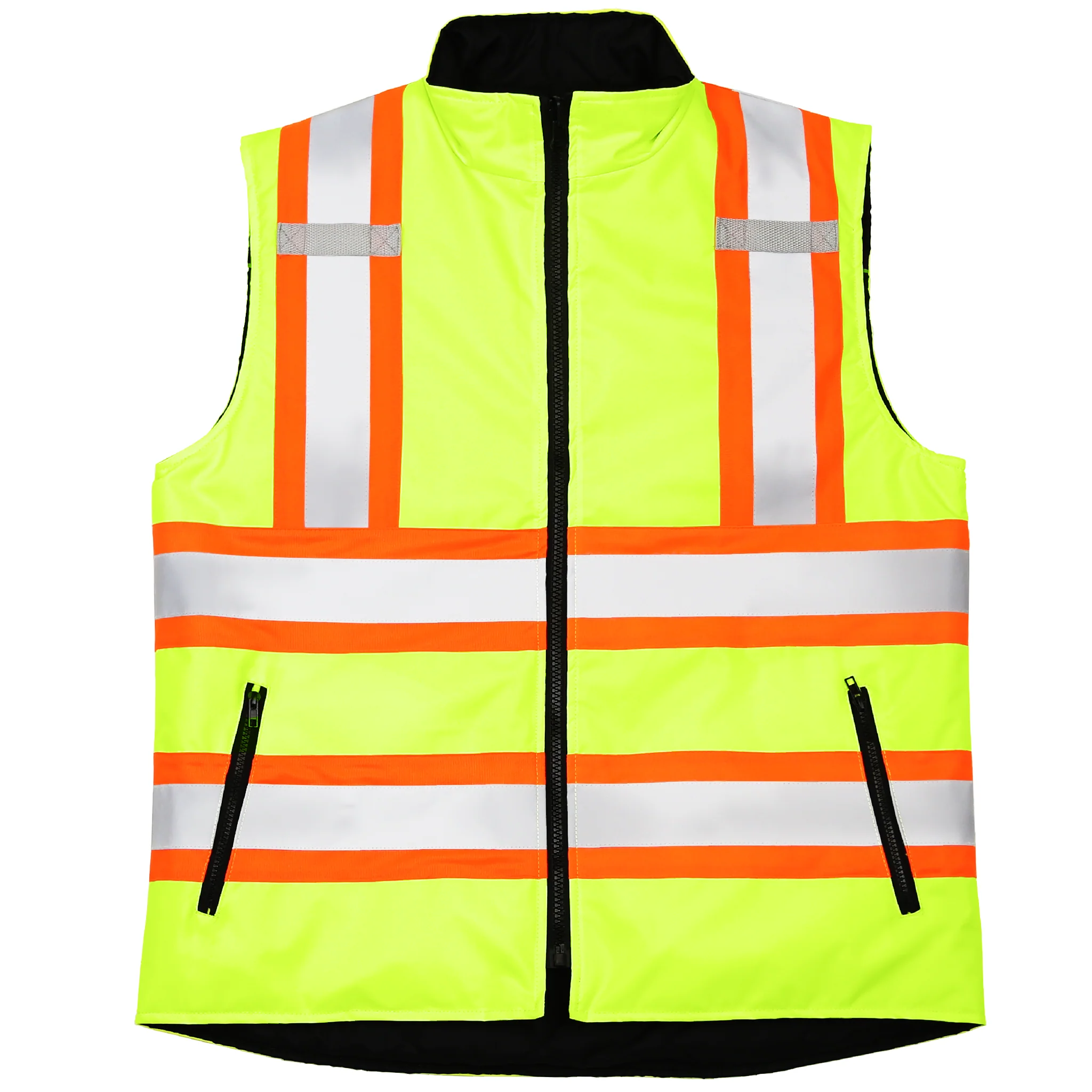 Hi-Vis Yellow/Black Reversible Insulated Safety Vest with Reflective Strips - Image 25