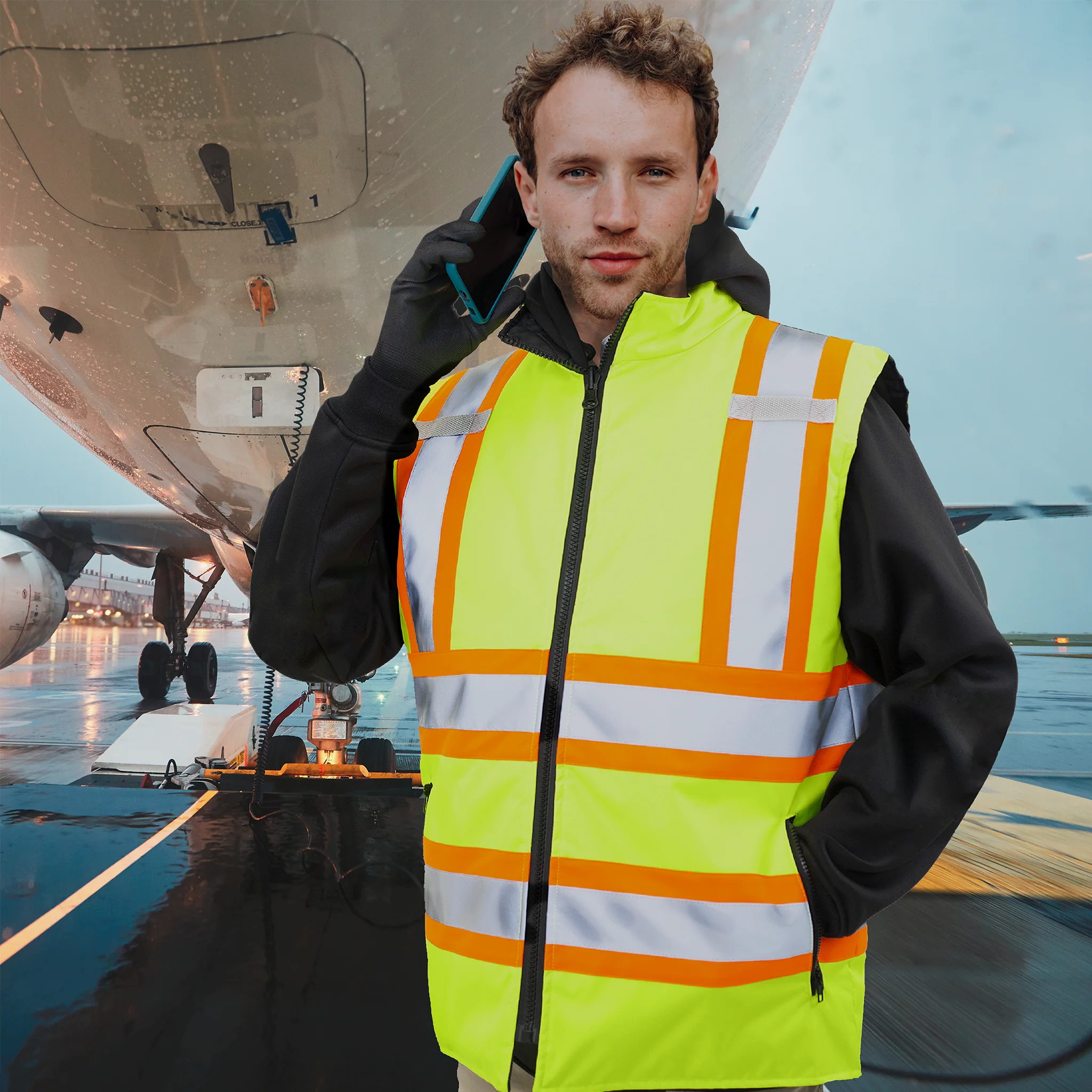 Hi-Vis Yellow/Black Reversible Insulated Safety Vest with Reflective Strips - Image 26