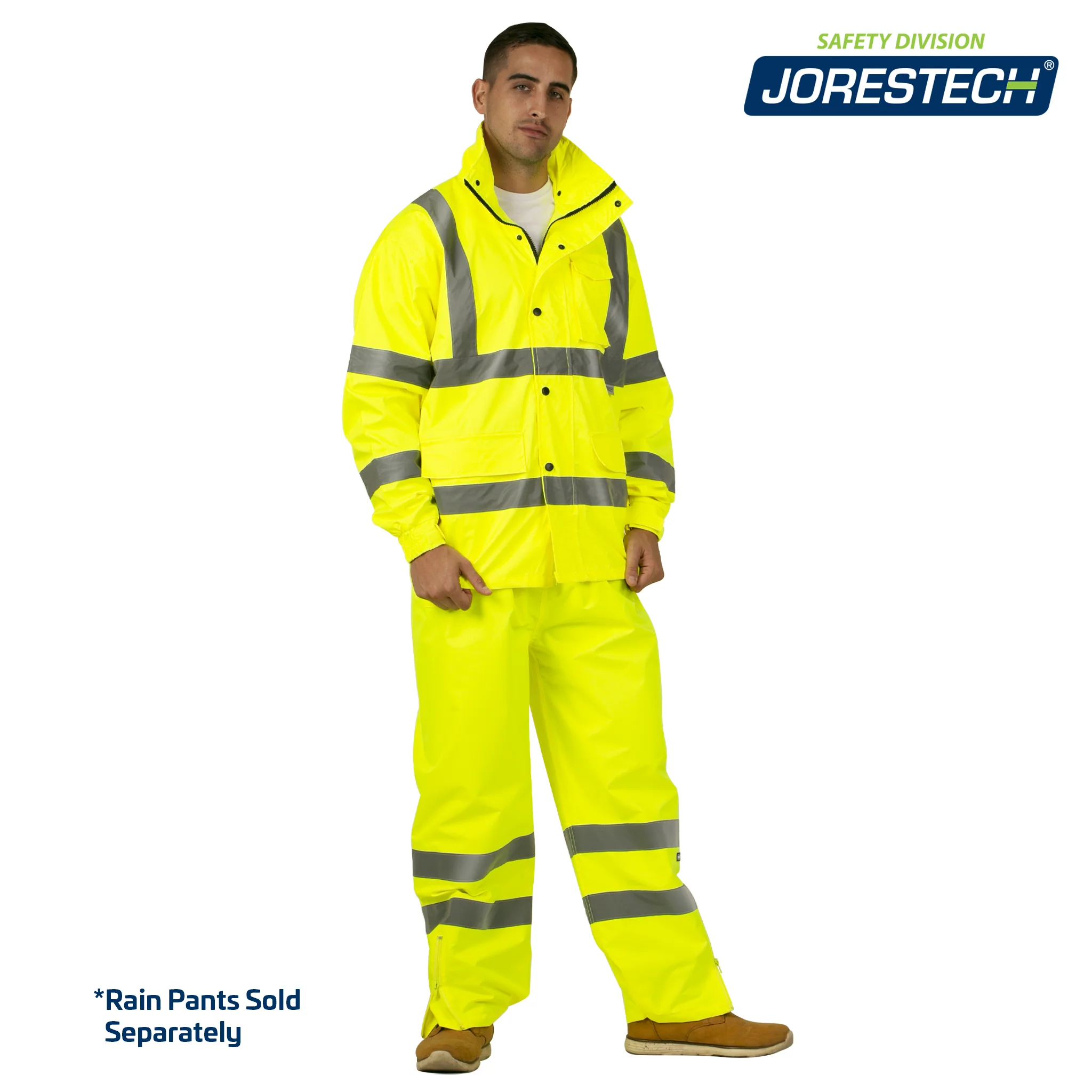 Hi-Vis Yellow Rain Jacket with 2" Reflective Strips - Image 6
