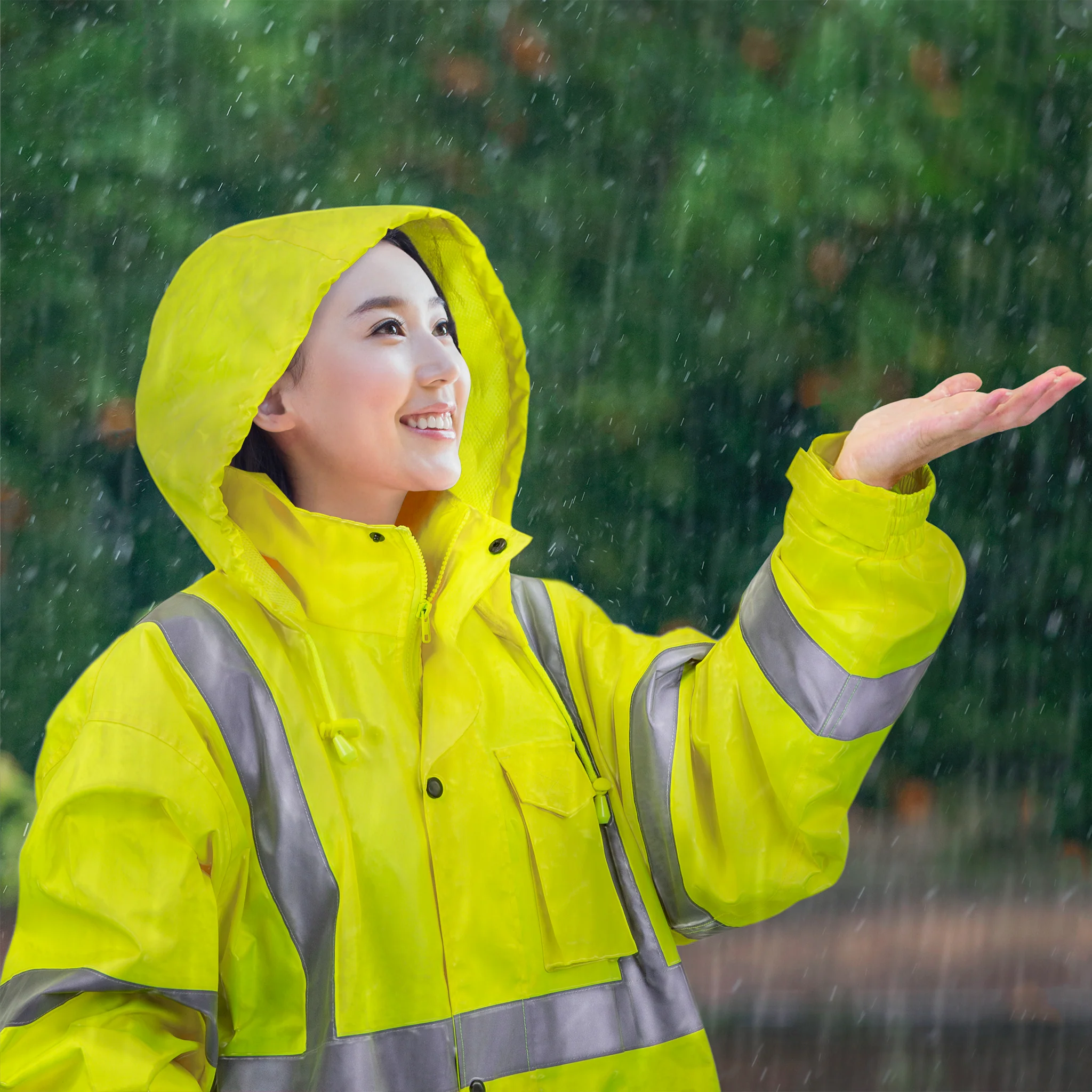 Hi-Vis Yellow Raincoat with 2" Reflective Strips - Image 11