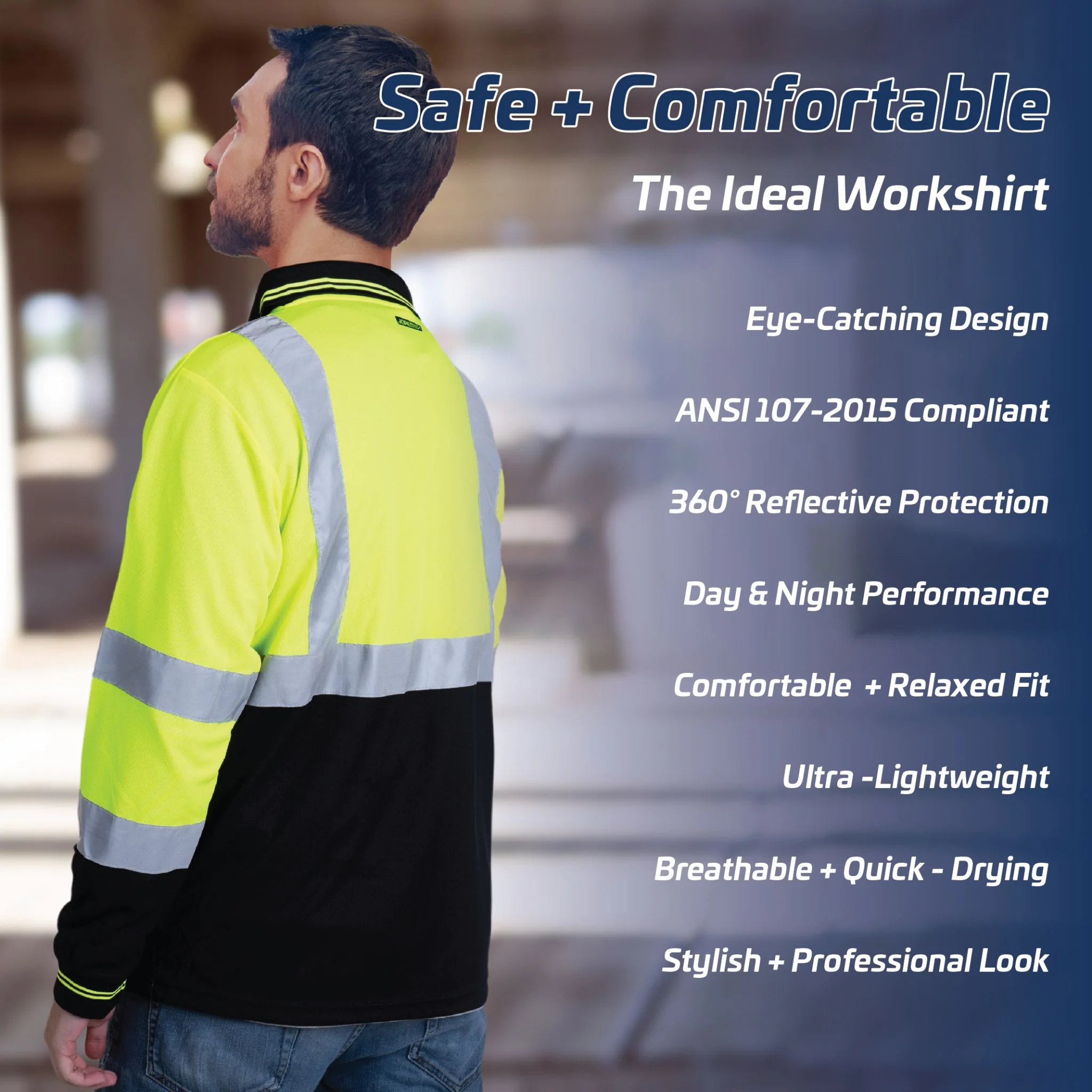 High Vis Reflective Safety Long Sleeve Polo Shirt - Image 23
