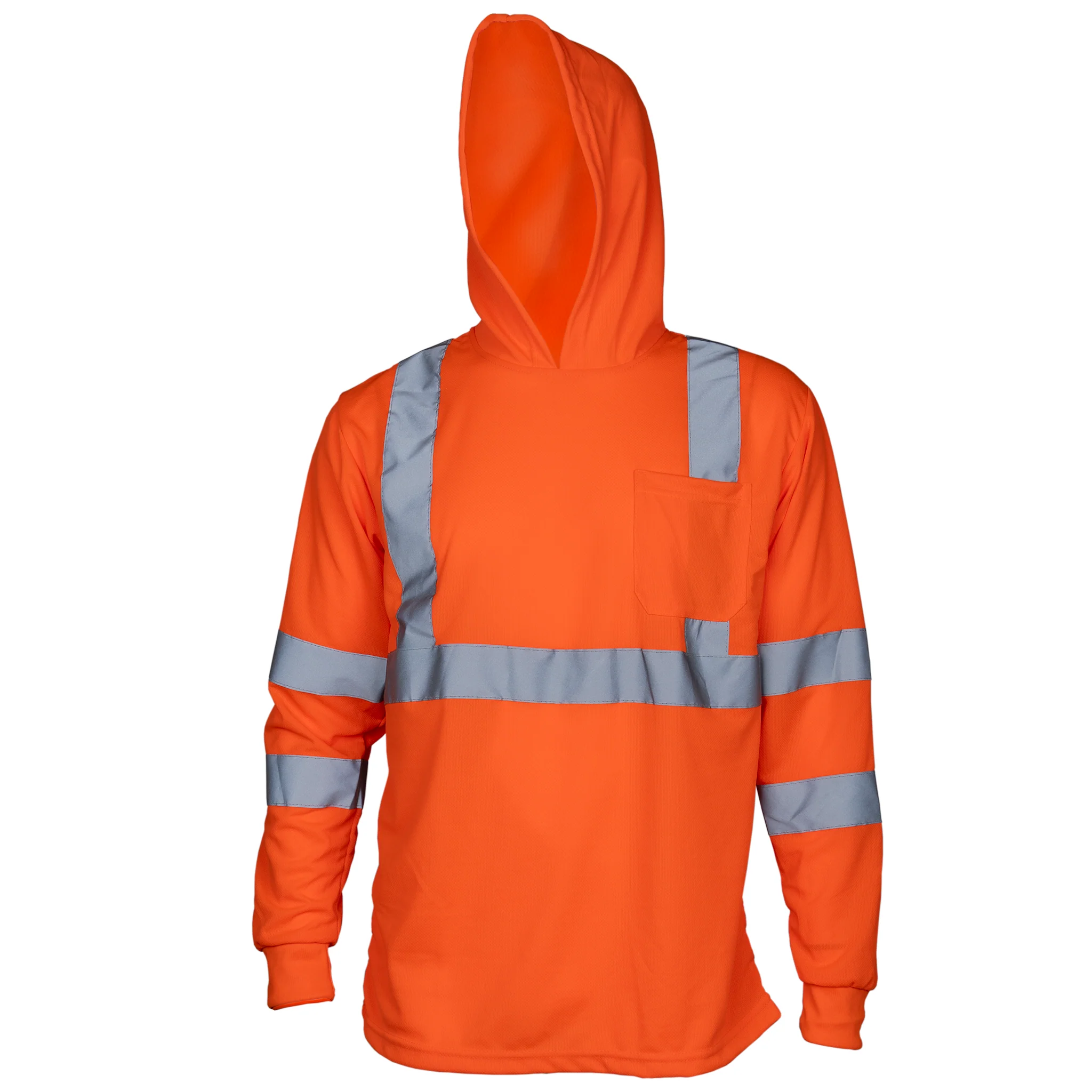 High Visibility Long Sleeve Safety Shirt With Reflective Strips and Hoodie - Image 9