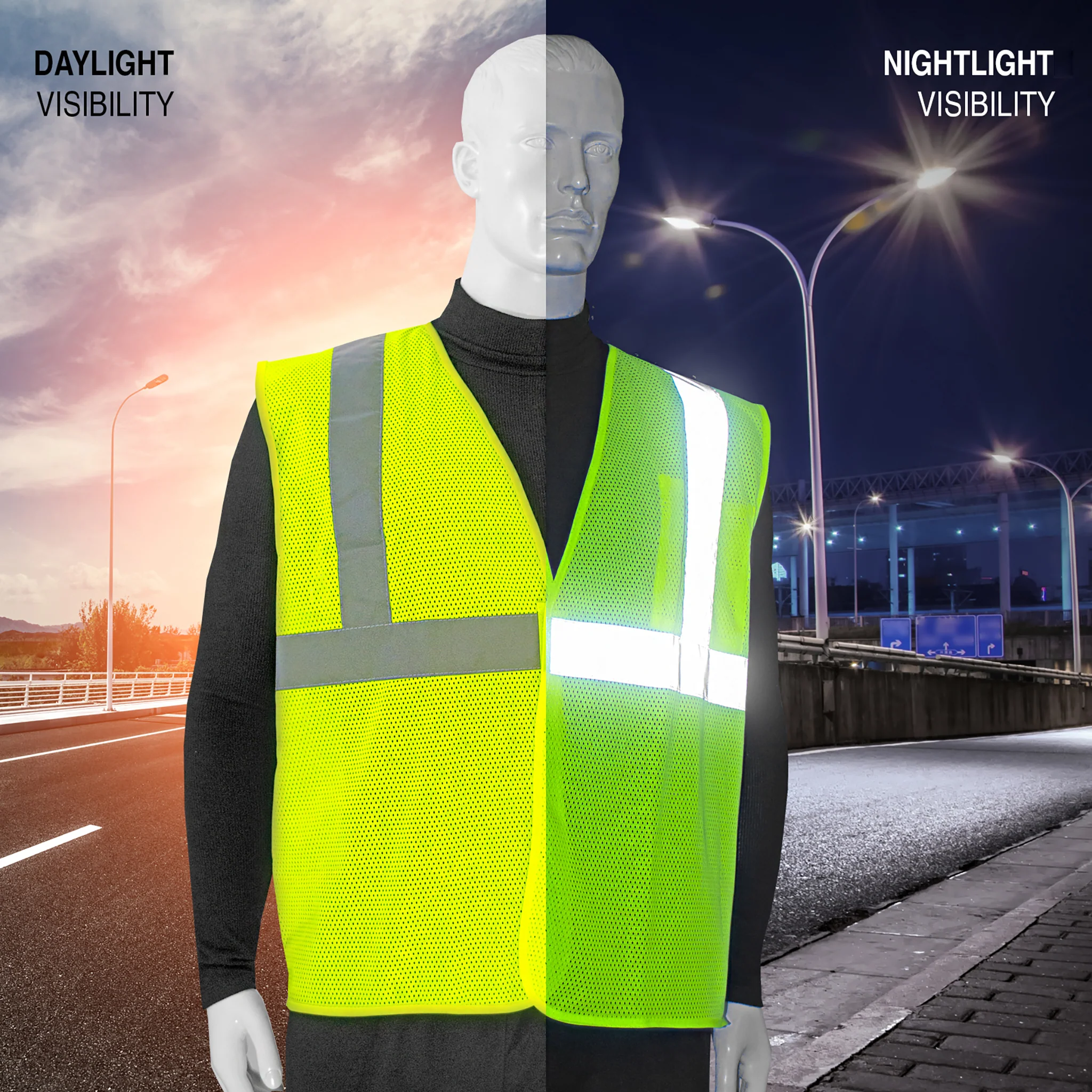 Printed Hi-Vis Mesh Safety Vest with 2” Reflective Strips and Pocket - Lime - Image 7