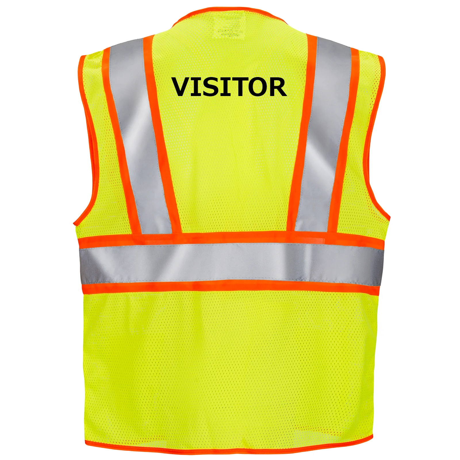Printed Hi-Vis Two Toned Mesh Safety Vest with 2” Reflective Strips and Pockets - Lime - Image 18