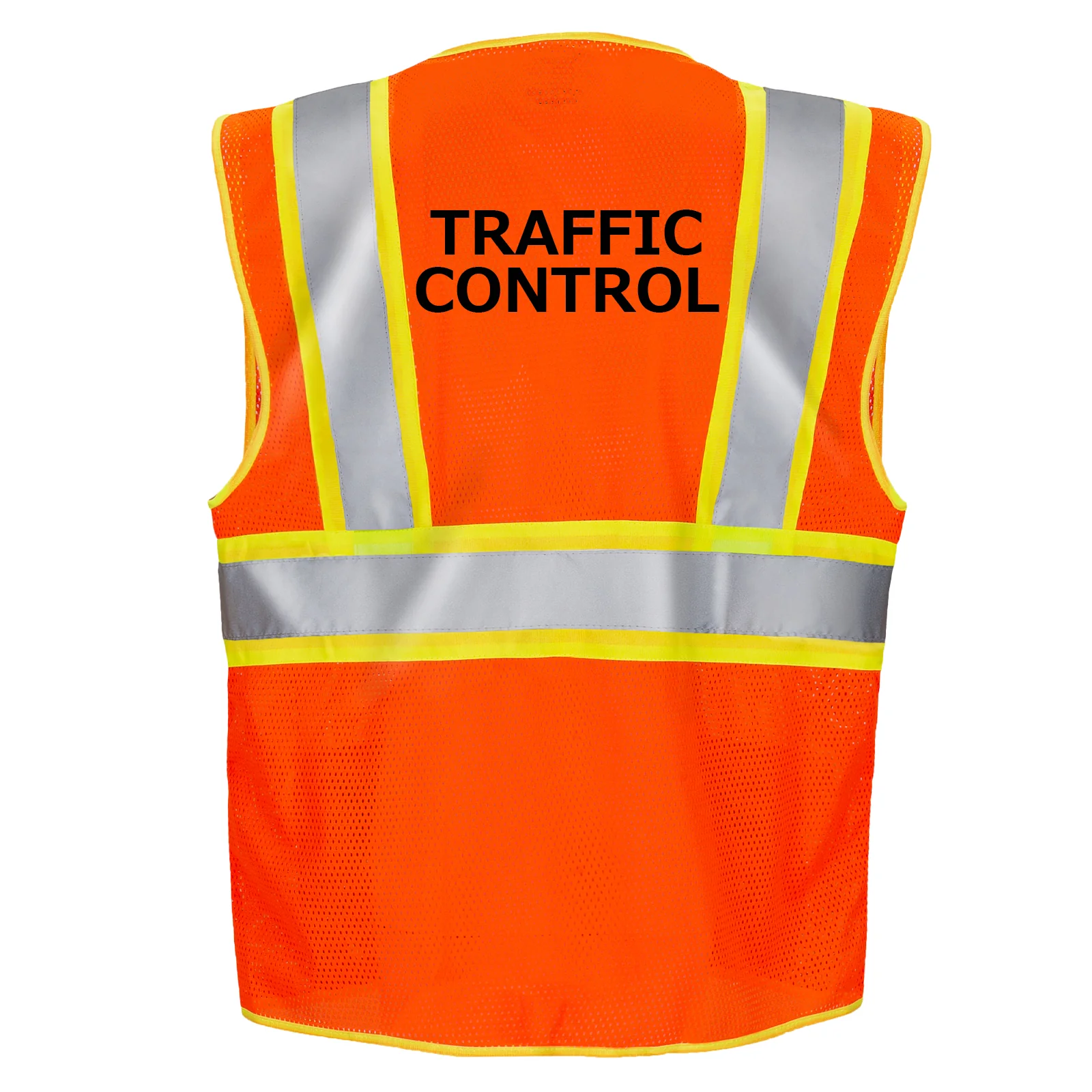 Printed Hi-Vis Two Toned Mesh Safety Vest with 2” Reflective Strips and Pockets - Orange - Image 16