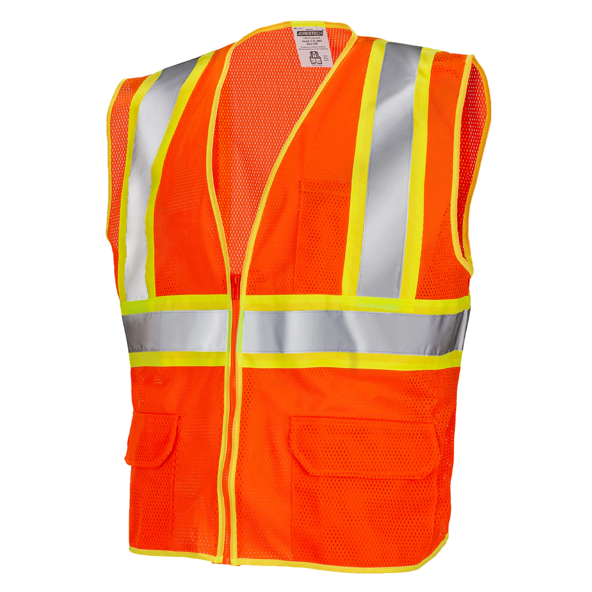 Printed Hi-Vis Two Toned Mesh Safety Vest with 2” Reflective Strips and Pockets - Orange - Image 5