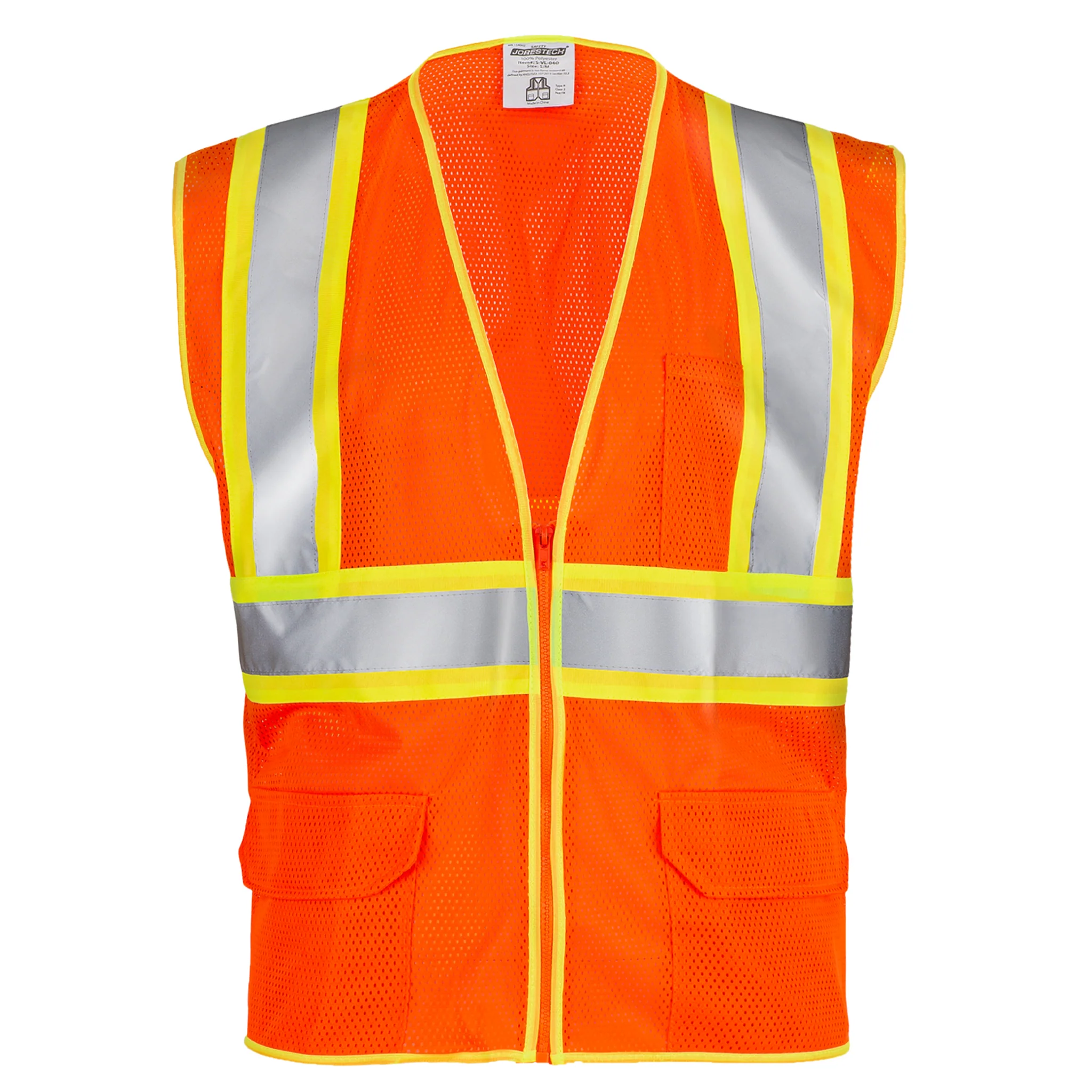 Printed Hi-Vis Two Toned Mesh Safety Vest with 2” Reflective Strips and Pockets - Orange - Image 7