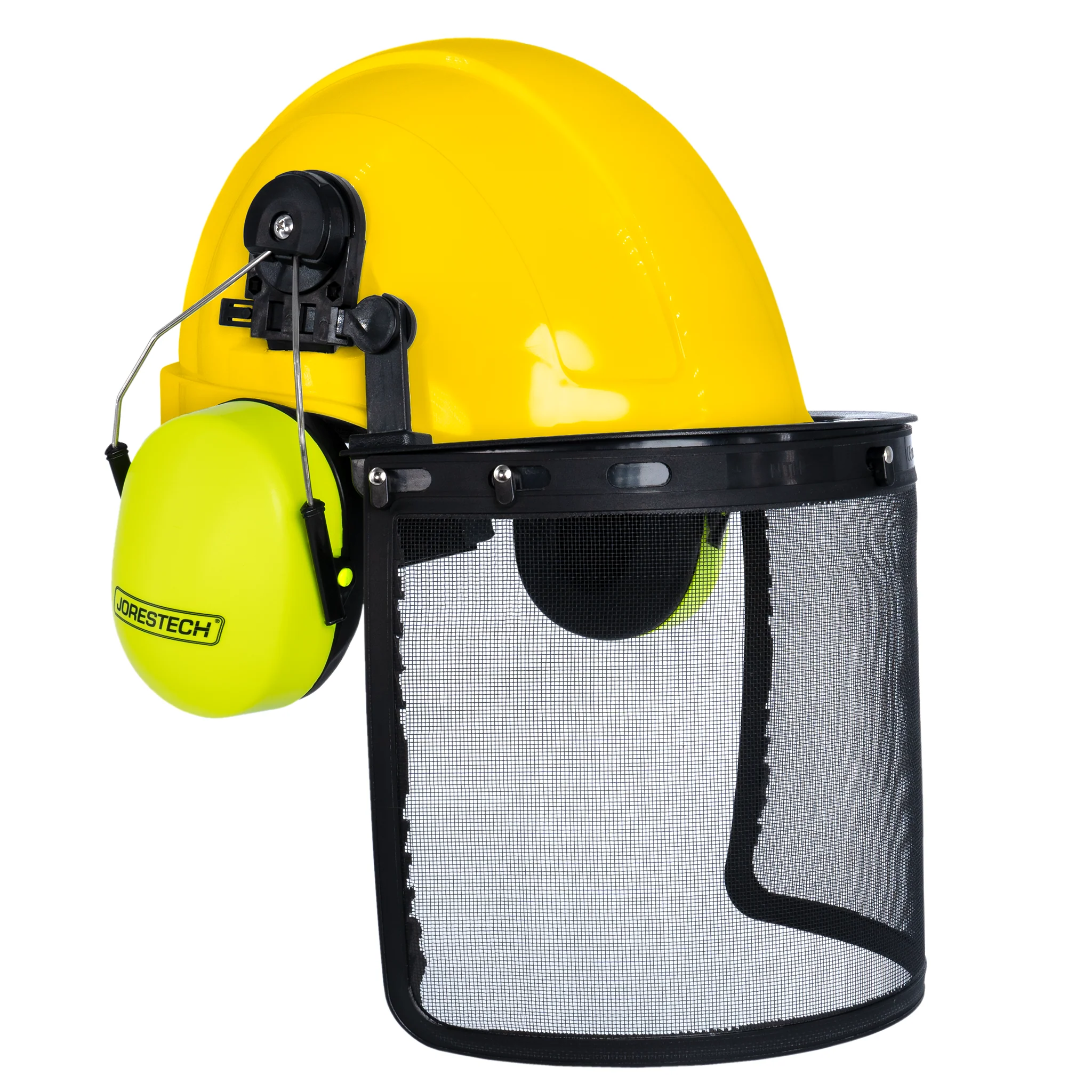 Safety Cap-Style Helmet System with Iron Mesh Face Shield and Earmuffs Lime - Image 8