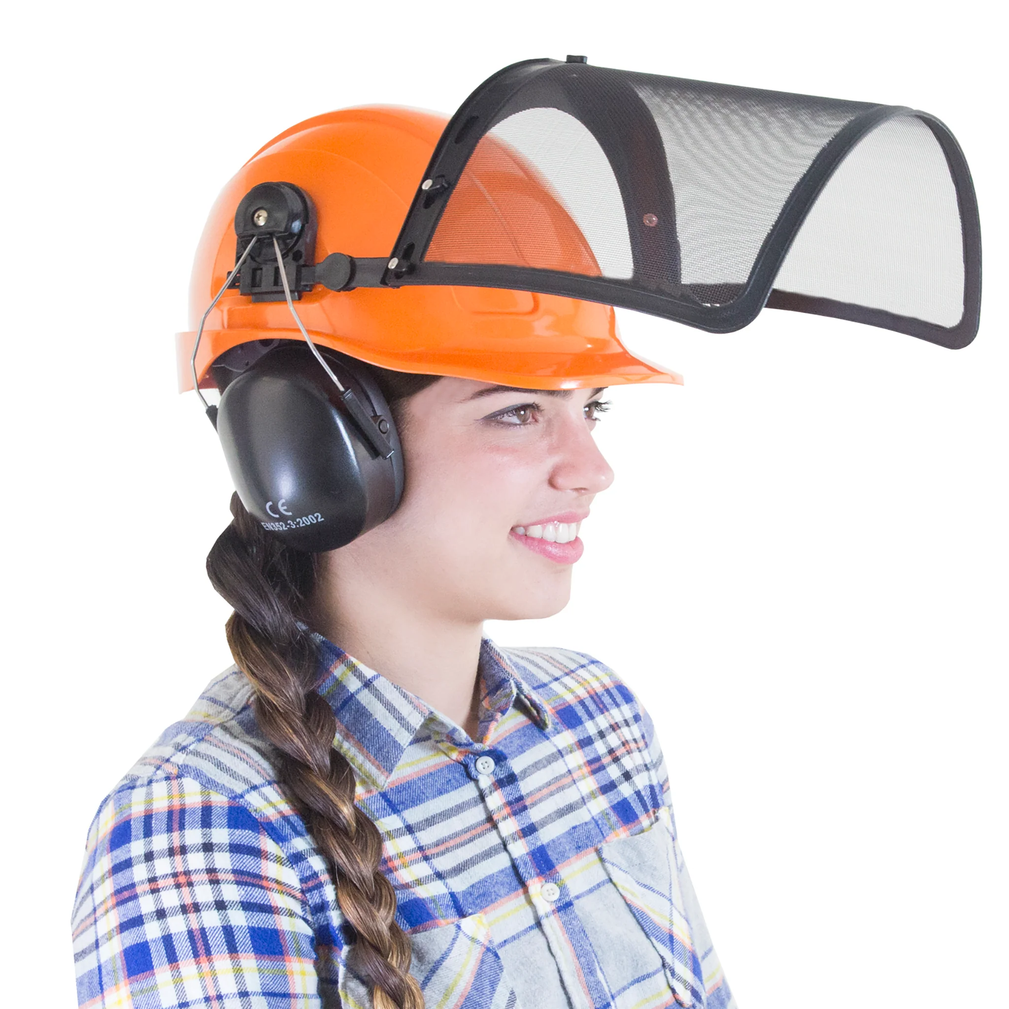 Safety Cap-Style Helmet System with Iron Mesh Face Shield and Earmuffs Black - Image 3