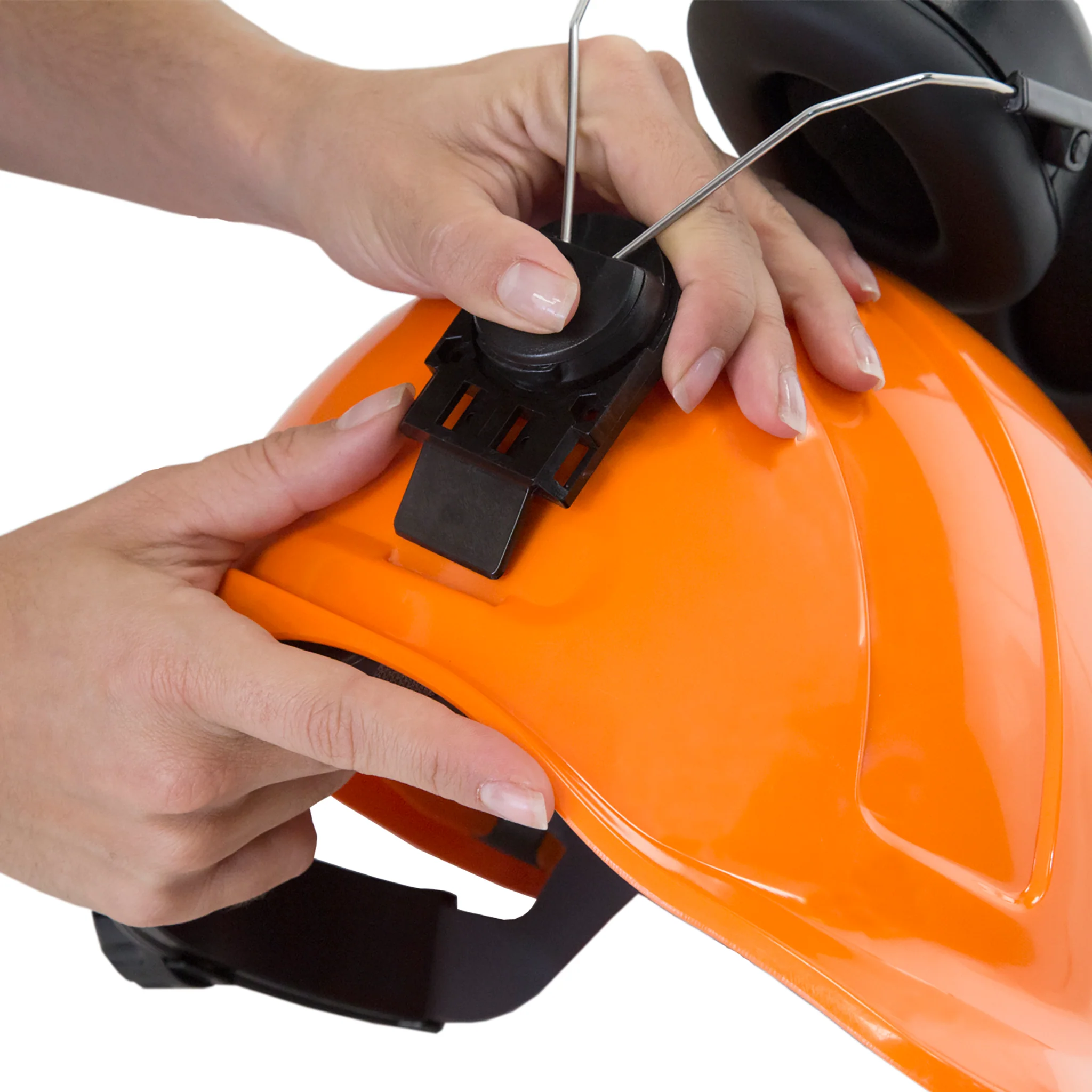 Safety Cap-Style Helmet System with Iron Mesh Face Shield and Earmuffs Black - Image 5