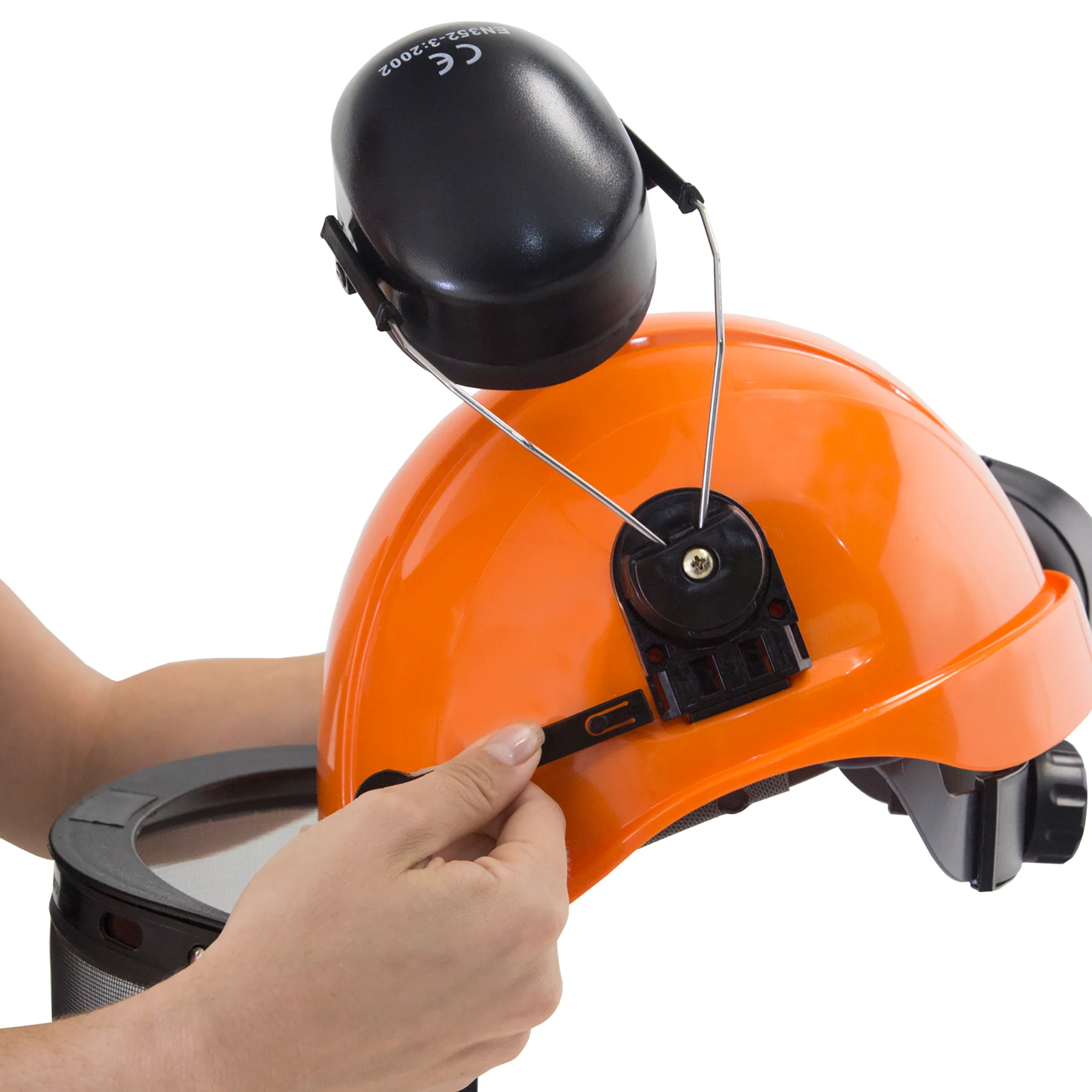 Safety Cap-Style Helmet System with Iron Mesh Face Shield and Earmuffs Black - Image 6