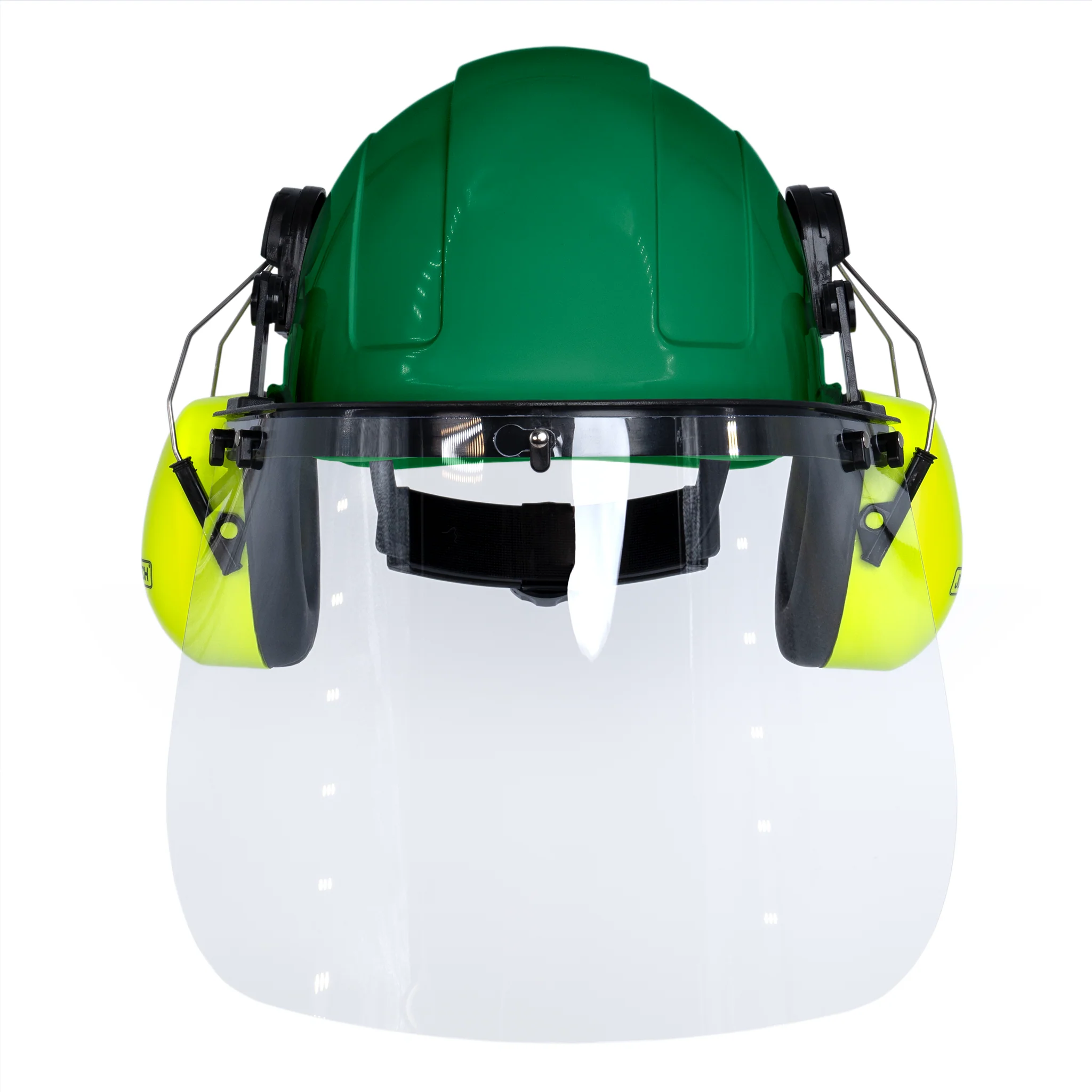 Cap-Style Hard Hat Kit with Lime Mountable Earmuffs and Hi-Transparency Face Shield - Image 4