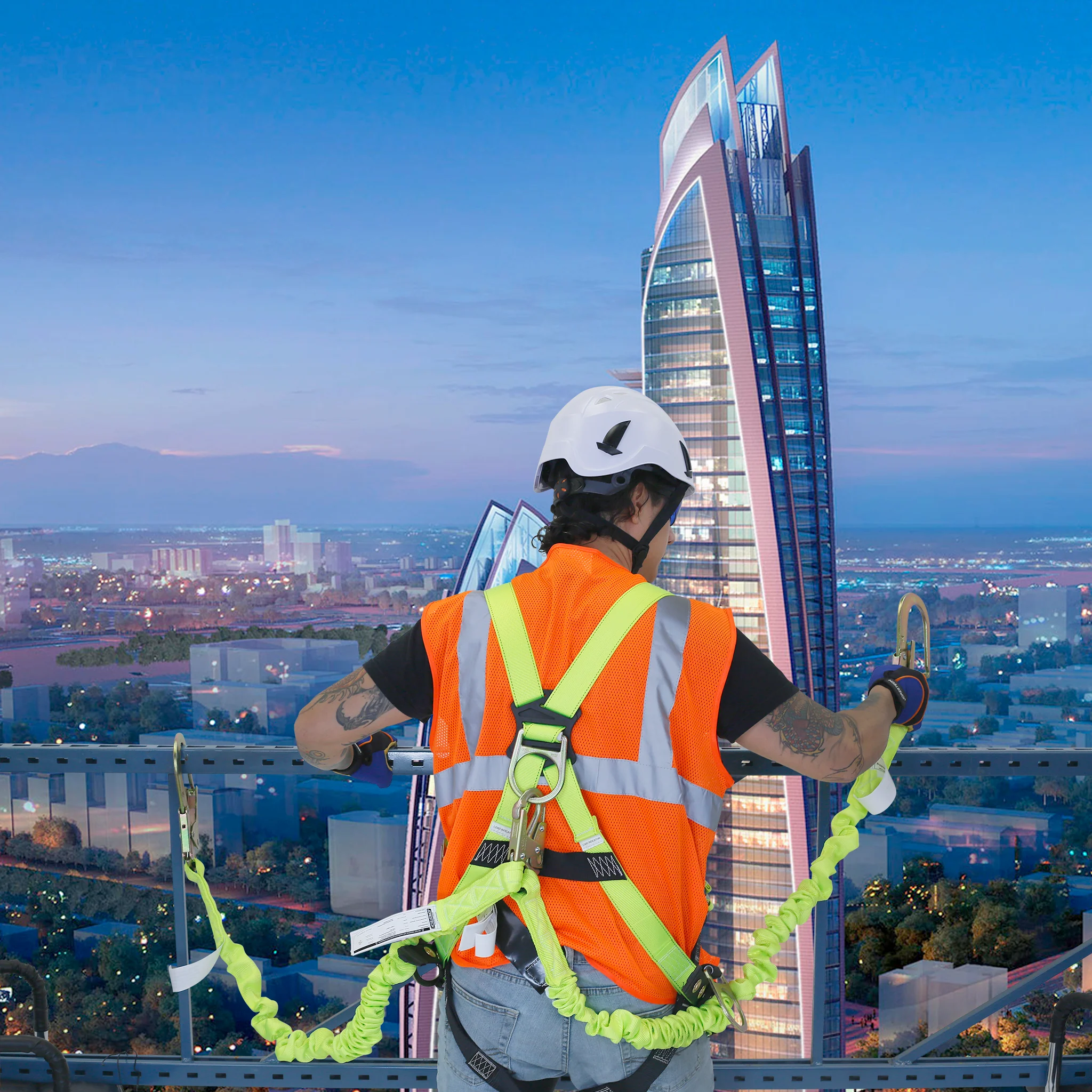 Twin Leg Internal Shock-Absorbing Lanyard with Snap Hook and Scaffolding Hook - Image 3