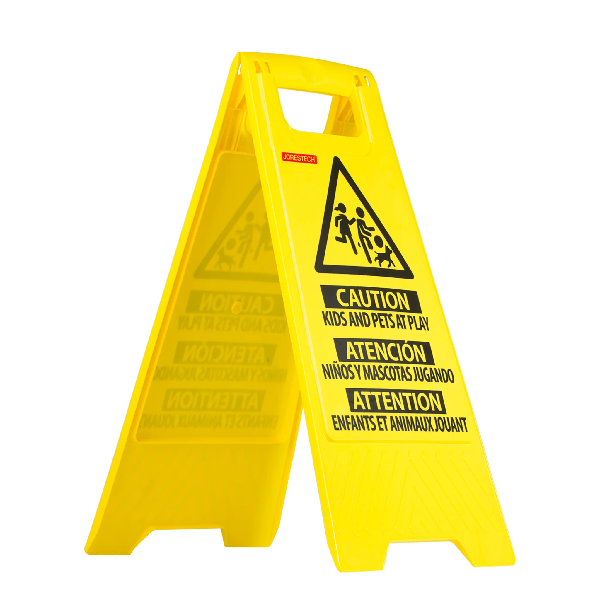Two-Sided Folding Floor Safety Multi-lingual Sign -  Kids at Play - Image 3